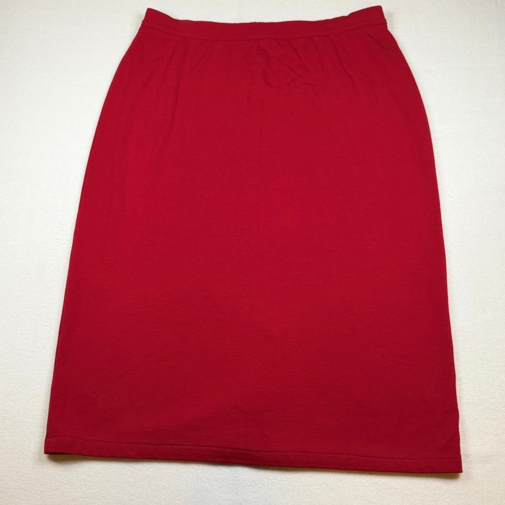 Worthington Womens Red Knit Midi Pencil Skirt Elastic Waist Back Slit XL